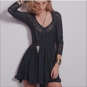 Free people Lace black dress V neck